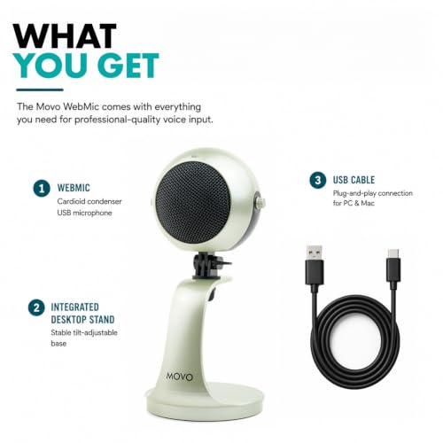 Movo WebMic USB Dictation Microphone in Silver – Cardioid for Vibe Coding - color: Palladian Silver