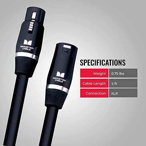Monster Cable Prolink Studio Pro 2000 XLR Microphone Cable, 5 Foot Balanced Mic Cable, Gold XLR Male to Female Connectors, Multi-Gauge Wire Network Studio Cable - size: 5 Ft.