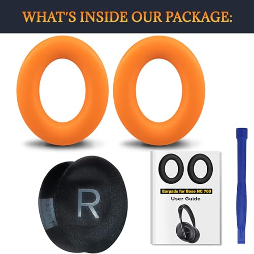 SOULWIT Replacement Earpads for Bose 700 (NC700) Wireless Headphones, Ear Pads Cushions with Softer Protein Leather, High-Density Noise Cancelling Foam, Added Thickness - Orange - color: Orange