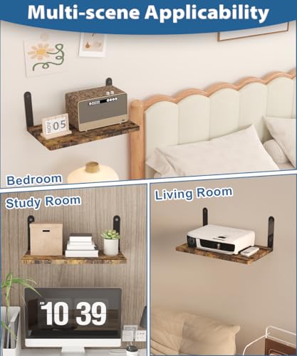 Wall-Mounted Projector Shelf, Wooden Media Holder Holds Up to 24 lbs, Floating Entertainment Shelves Furniture for Cable Box, WiFi Router, TV Box, Game Console, DVD Player, Black - color: Black