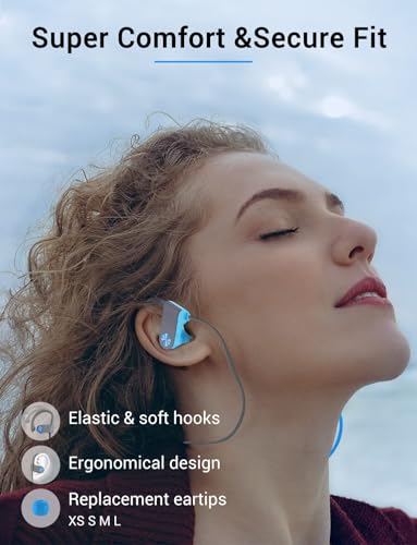 Bluetooth 5.3 Headphones, Wireless Sports In-Ear Earbuds IPX7 Waterproof - color: Blue