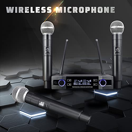 Wireless Microphone, Dual Channel Professional Cordless Dynamic Wireless Microphone, Handheld Wireless Microphone System for Home Karaoke, conferences, Parties, Churches, Weddings, Parties, 160 ft
