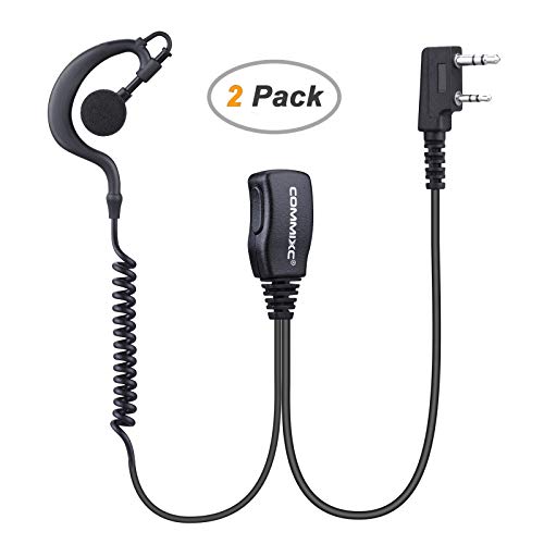 2-Pack Walkie Talkie Earpiece w Mic 2-Pin Compatible with Kenwood Bao Feng | G Shape Walkie Talkie Headset with PTT, Two Way radio Earpiece 3.5mm/2.5mm