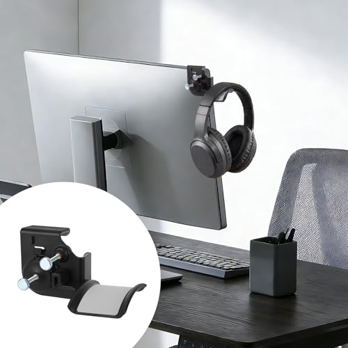 Clamp-On Monitor Headphone Stand, Adjustable Headset Hanger Rest Holder Hook Monitor Mount with Silicone Protection Desk Organizer for Home Office Gaming & Study Accessories