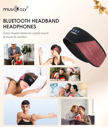 MUSICOZY Bluetooth 5.4 Sleep Headphones Headband Sports Wireless Audio | Earbuds 2 in 1 Design with Breathable Stretch Fabric, HD Stereo Sound Speakers for Workout Yoga Running, Nighttime Sleep Use - color: Red & Black