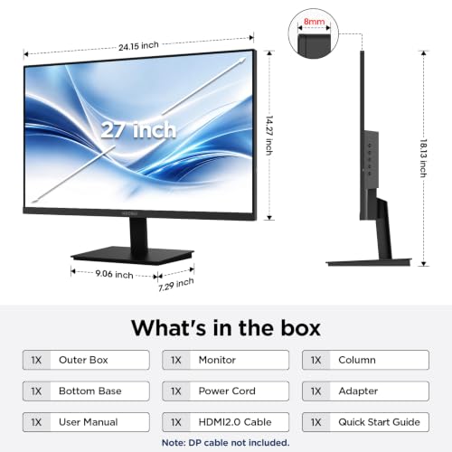KOORUI 27-inch Computer Monitor, 144Hz FHD VA for Work, Stream & Play | Adaptive Sync, HDR10, 4000:1 Contrast Ratio, 125% sRGB, TÜV Eye Care, HDMI/VGA, VESA Mount and Tilt for Daily Use - size: 27.1