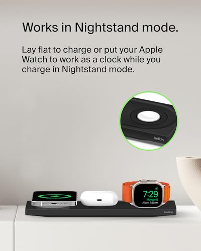 Belkin MagSafe 3 in 1 Wireless Charging Pad, Fast Charging Station | Apple Watch, iPhone 17/16/15/14 Series, AirPods compatible, multi-device MagSafe charging station, Magnetic - color: Black, style: New