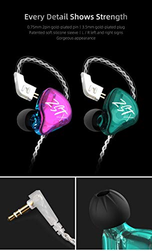 KZ ZST X Hybrid in-Ear Earphones with Mic, Cyan | HiFi Musician Monitor Earbuds, Detachable 2-Pin Cable, 10mm DD+BA, Noise-Isolating, In-Ear Headphones, Gaming IEM - color: Cyan, size: With Mic