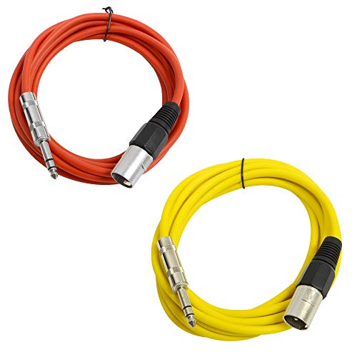 Seismic Audio - SATRXL-M10-2 Pack of 10 Foot 1/4 Inch TRS to XLR Male Patch Cables - Balanced - 10 Foot Patch Cord - Red and Yellow - color: Red and Yellow