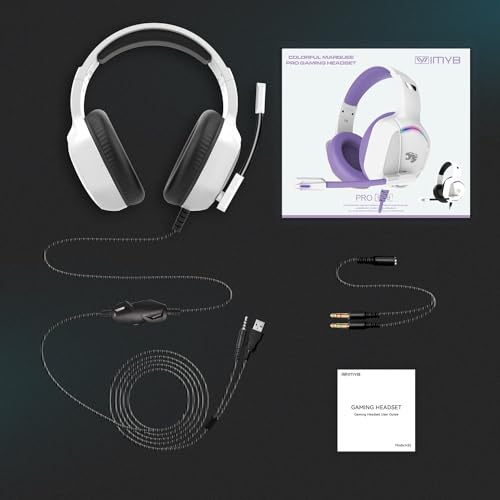 IMYB A36 Gaming Headset with Mic Stereo Headphones for Pc, PS5, Xbox | RGB Wired Over-Ear Noise Cancelling for Xbox Series X/S, PS4, Nintendo Switch, Computer, Laptop, Mac - color: White