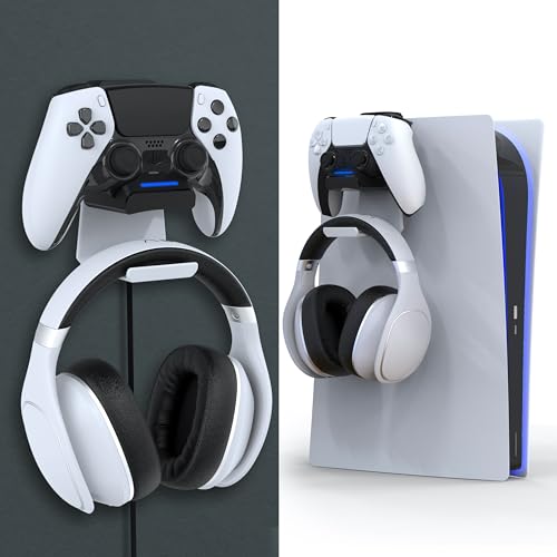 Foamy Lizard PS5 Controller Charger v2.0 Console & Wall Mount (All Black) | for Playstation 5 EDGE & DualSense Fast Charging Station Hanging Dock, Headphone Hook, LED, Overcharge Protection - color: All Black