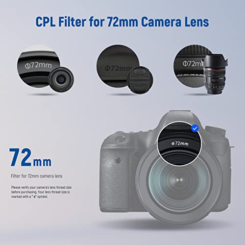 Neewer 72mm Polarizing Filter 30 Layer Multi Resistant Nano Coatings Circular Polarising Filter(CPL) Reduce Glare/Enhance Contrast/Ultra Slim/Reduces Reflection/HD Optical Glass Polarizer Filter - size: 72mm