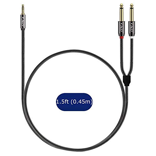 J&D 1/8 to 1/4 Stereo Cable, 3.5mm TRS to Dual 6.35mm TS Breakout Cable Y Splitter Cord for Amplifiers/Audio Mixer/Audio Recorder/MP3/MP4, Nylon Braid, Gold Plated Copper Shell, 1.5 Feet - size: 1.5 Feet