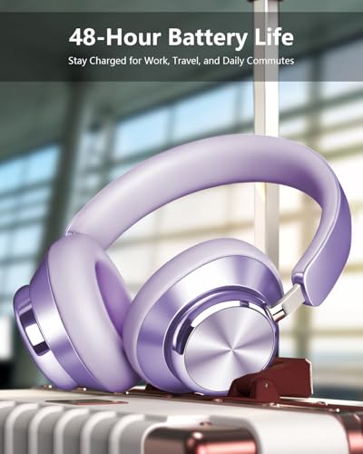 Wentronic Y03 Bluetooth Headphones Wireless Active Noise Cancelling Over Ear Headphones 48 Hours Playtime High Sound Quality 6 EQ Music Mode Headphones with Soft Ear Cushion - Purple - color: Purple