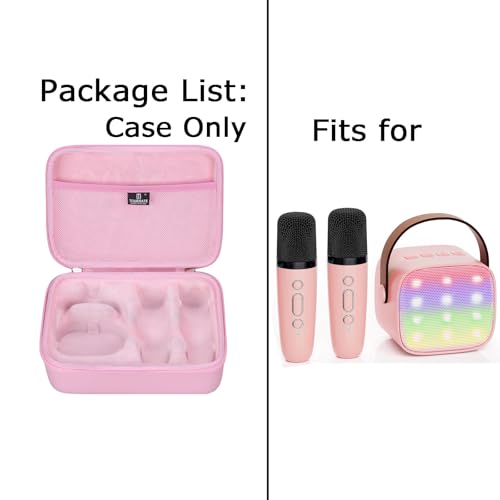 Tourmate Hard Storage Case for YLL/zicor/Kinglucky/CscyyAmz/IROO Kids Karaoke Machine,PU Travel Case for Portable Bluetooth Speaker Two Microphones (Only Case) (Pink)