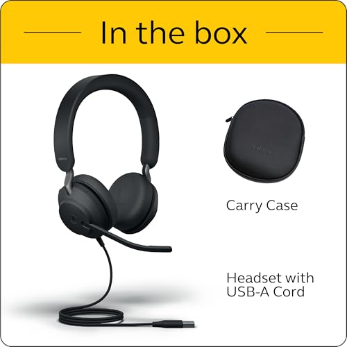 Jabra Evolve2 40 UC Wired Headphones, USB-A, Stereo, Black – Telework Headset for Calls and Music, Enhanced All-Day Comfort, Passive Noise Cancelling Headphones, UC-Optimized with USB-A Connection - size: Unified Communications, style: Stereo (USB-A)