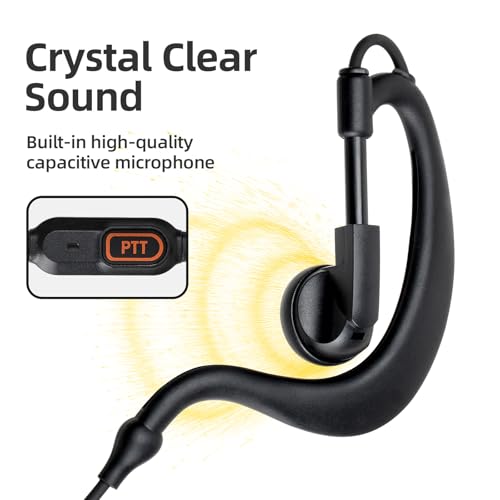 2-Pack K-Type Radio Earpiece Compatible with Baofeng UV-5R | 2-pin headset with mic, flexible earhook and orange PTT; fits UV-82, BF-888S, BF-F8HP, H-777, RT21 and select Kenwood radios