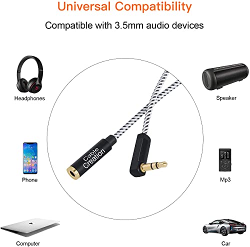 CableCreation Headphone Extension Cable 15FT, 3.5mm Audio Extension Cord | 90-Degree Right Angle Male to Female Aux Extender Stereo Audio Cable Nylon Braided for Smartphones, Media Player, 4.5m - size: 15 Feet