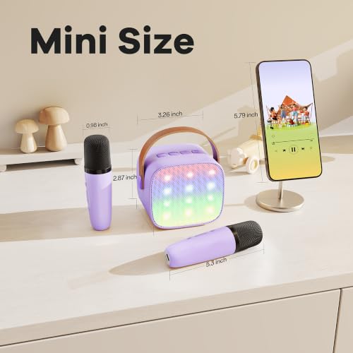YLL Mini Karaoke Machine with 4 Wireless Microphones, Gifts for Kids | Portable Magic Voice Bluetooth Speaker, Birthday Gifts for Girls Boys Ages 3, 4, 5, 6, 7, 8, 9, 10, 12+ Year Old Family Party - color: Purple-4 Mics