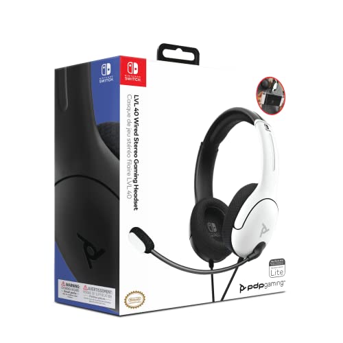 PDP Gaming AIRLITE Stereo Headset with Mic for Nintendo Switch/Switch Lite/OLED - Wired Power Noise Cancelling Microphone, Lightweight, Soft Comfort On Ear Headphones (Black & White) - color: Black & White