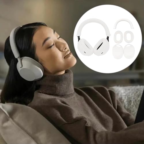 Adhiper 3Sets Silicone Sweat Case Cover for Sony WH-1000XM5 Headphones, Sweatproof XM5 Ear Pads Cover,Ear Covers/Headband Cover Protector, Soft Silicone Headphones Accessories(White) | Soft Silicone Case, 3-in-1 Headphone Covers with Ear Cover & Headband