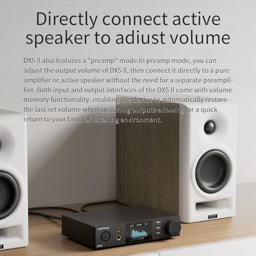 Topping DX5 II Fully Balanced DAC Headphone Amplifier 7600mW, ES9039Q2M x 2 Chip DSD512 768kHz DAC Amp Combo, USB/Optical/Coaxial/Bluetooth to RCA/XLR Line/6.35mm/4.4mm/4-pin XLR Earphone Amps (Black) - color: Black