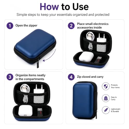 Headphone Case Hard Edge Zipper Bag Compact Portable Headset Storage Bag For Wireless,Headphones Earbuds Cables Charging Cable Travel Waterproof Commuting Home - color: Royalblue