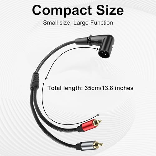 Balanced XLR to 2RCA Audio Cable,Right Angle 3 Pin-XLR to Dual RCA Adapter Cable,Gold-Plated 2 RCA Male to X L R Male Microphone Cable for Microphone,Mixing,Amplifier 0.98FT (90-Degree Angle) - style: 90-Degree Angle
