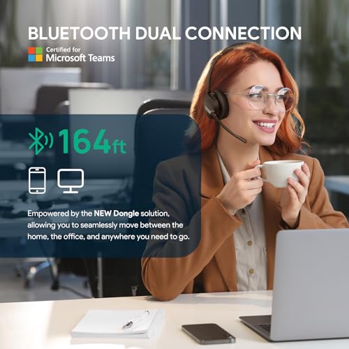 Yealink BH70 UC Wireless Bluetooth Headset with AI Microphone Flip-to-Mute | Teams Certified & Cisco Zoom Google 100+ UC Compatible, for Open Office/ WFH/ Call Center, 35h Talk Battery, USB dongle C/A - color: Black (UC), style: Dual (USB-C to A)
