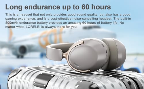 LORELEI QC30 Hybrid Active Noise Cancelling Headphones, 60H Playtime, Built-in Mic, Wireless Over Ear Headsets with Case,Bluetooth 5.4,Deep Bass Comfort Fit Soft-Earpads Fast Charging -Dunes Grey - color: Dunes Grey