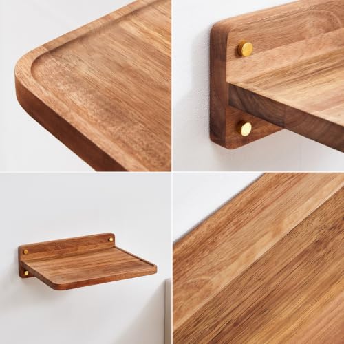 Acacia Wood Projector Shelf for Wall Mount, 14.2" x 11" Floating Shelf & Rack Holder for Router, Modem, Cable Box, Compatible with Gaming Consoles