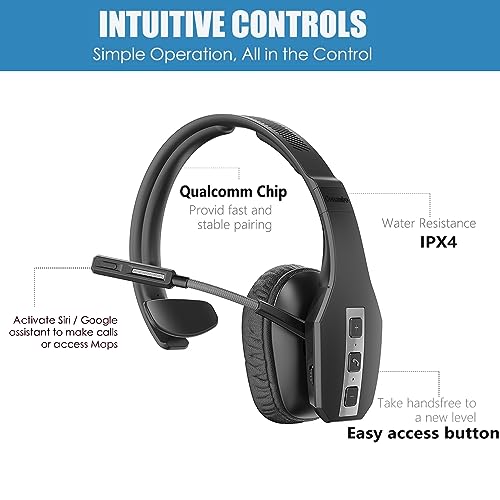 Conambo Trucker Bluetooth Headset with CVC8.0 Three Microphone Noise Cancelling 35Hrs HD Talktime Wireless Handsfree Headset with Mute Button for Driver Office