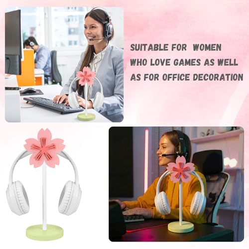 Yookeer Cute Headphone Stand Decorative Sakura Headphone Stand Cute Pink Flower Wood Desk Decor for Gamer Room Office Desk Gaming Gifts for Girlfriend Office Worker