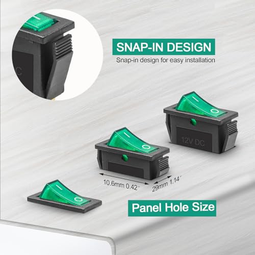 5 Pack KCD3 DC 12V-24V 30A Green LED Boat Rocker Toggle Switch - color: Green, size: DC 12V-24V 30A - Not Pre-Wired