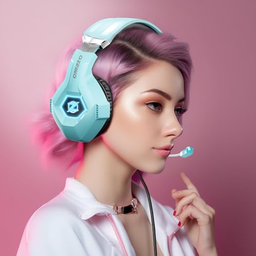 Ozeino Gaming Headset for PC, Ps4, Ps5, Xbox Headset with 7.1 Surround Sound, Gaming Headphones with Noise Cancelling Mic RGB Light Over Ear Headphones for Xbox Series X/S, Switch-Light Blue - color: Light Blue