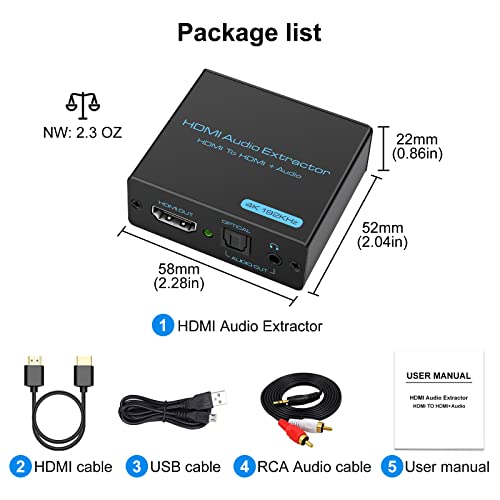 VPFET HDMI Audio Extractor 4K HDMI to Optical 3.5mm AUX Audio Adapter Splitter Converter Support HDCP Digital DTS 5.1 PCM - size: HDMI to Optical 3.5mm AUX