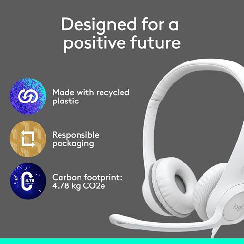 Logitech H390 Wired Headset PC/Laptop Stereo Headphones, USB-A, Off-White | Stereo Headphones for PC/Laptop, USB-A, In-Line Controls, Works with Chromebook - color: Off White, style: USB-A