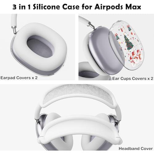 for AirPods Max 2/1 Headphones Christmas Tree Ear Covers | Cute Snowman Clear Ear Cups Cover | White Silicone Ear Pad Case Headband Cover for Apple AirPods Max 2/1 (2026/2024/2020) - color: Snowman I/White