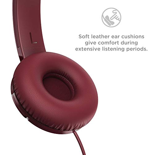 TCL Mtro200 On-Ear Wired Headphones Super Light Weight Headphones with 32mm Drivers for Huge Bass and Built-in Mic – Burgundy Crush - color: Burgundy Crush