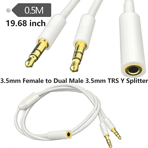3.5mm Headphone Audio Y Splitter 1Female to2Male TRS Cable19.68in | 3.5mm Splitter Cable Gold-Plated Stereo Jack for PC Smartphone MP4 Earphone Mp3 Speaker 0.5m White