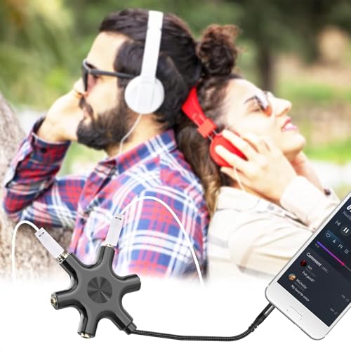 HOSONGIN 5-Way Headphone Splitter - 3.5mm Audio Sharing Hub with Braided Cable & Gold-Plated Connectors - Compatible with Smartphones Tablets Laptops MP3 Players - Perfect for Travel School Family Fun