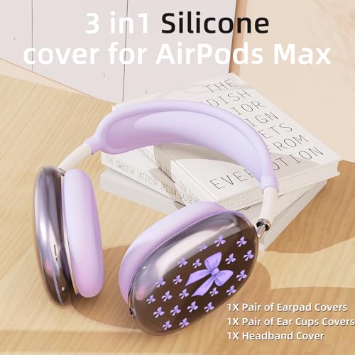 Cute Purple Bowa Clear Case for Airpods Max Headphones Kawaii Girl Printed Soft TPU Ear Cups Cover Anti-Scratch Silicone Ear Pad Protective Case Lovely Headband Cover for Apple Airpods Max - color: Purple bow A
