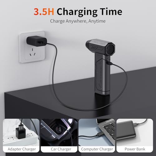 Compressed Air Duster,130000RPM Super Power Cordless Air Duster,Rechargeable Brushless Blower,3 Gear Adjustable Blower with LED Light,Dust Remover for Computer/House/Outdoor/Car