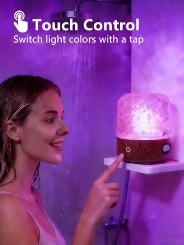 Spa-Like Shower Lamp, Bluetooth Speaker Waterproof Lamp, Rechargeable Lumena Lamp with Remote & Touch Control, 16 Colors Ocean Wave Projector Light with White Noise for Shower, Bathroom, Bathtub - color: Wood Grain