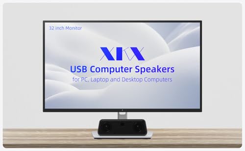 Computer Speakers for Desktop PC, External Speakers for Laptop, USB Plug-in, Wired, Small PC Sound bar with Crystal-Clear Sound, Surprisingly Loud Volume, Deep Bass, Easy Touch Control, USB-C Adapter - size: 8 Inch