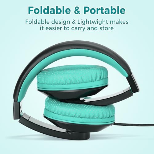 rockpapa Comfort+ Kids Headphones with Microphone, Boys Girls Student Over-Ear Headphones Wired Foldable for School Classroom Laptop PC Computer Tablet Black/Blue+Black/Teal - color: Blue/Black/Teal/Black