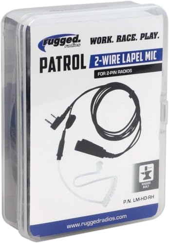 Rugged Radios 2-Wire Lapel Mic with Acoustic Ear Tube for Handheld Radios | Fiber-Braided Cable, Noise-Reducing Mic, Quick-Disconnect 2-Pin Connector, Comfort Earpiece & Protective Storage Case