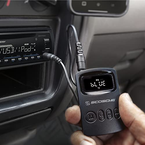 Scosche BTTRFM-SP1 Portable Bluetooth Transmitter/Receiver, FM Transmitter and Wireless Audio Receiver for TV, Headphones, Home/Car Stereo, Airplane Entertainment and more, up to 7 Hour Battery Life - color: Black