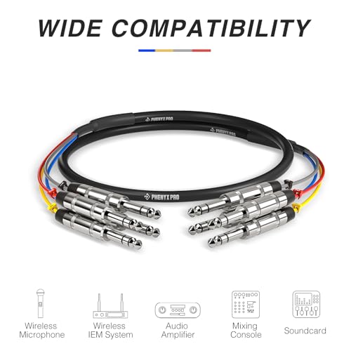 Phenyx Pro 4-Channel 1/4'' TRS Snake Cable 3 ft PCBL-QR4IN1-3 - size: 3 Feet