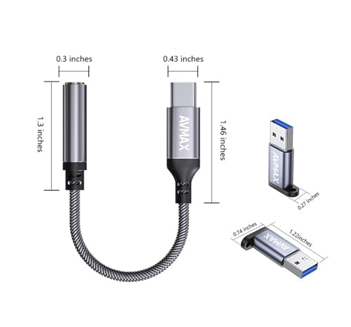 AVMAX USB C to 3.5mm Audio Headphone Adapter,Type c to Aux Female Cable for 16 15 Plus, S24 S23 S22 S21 S20 Ultra Pixel MacBook and More Type c Devices (Gray) - style: Classic Gray1